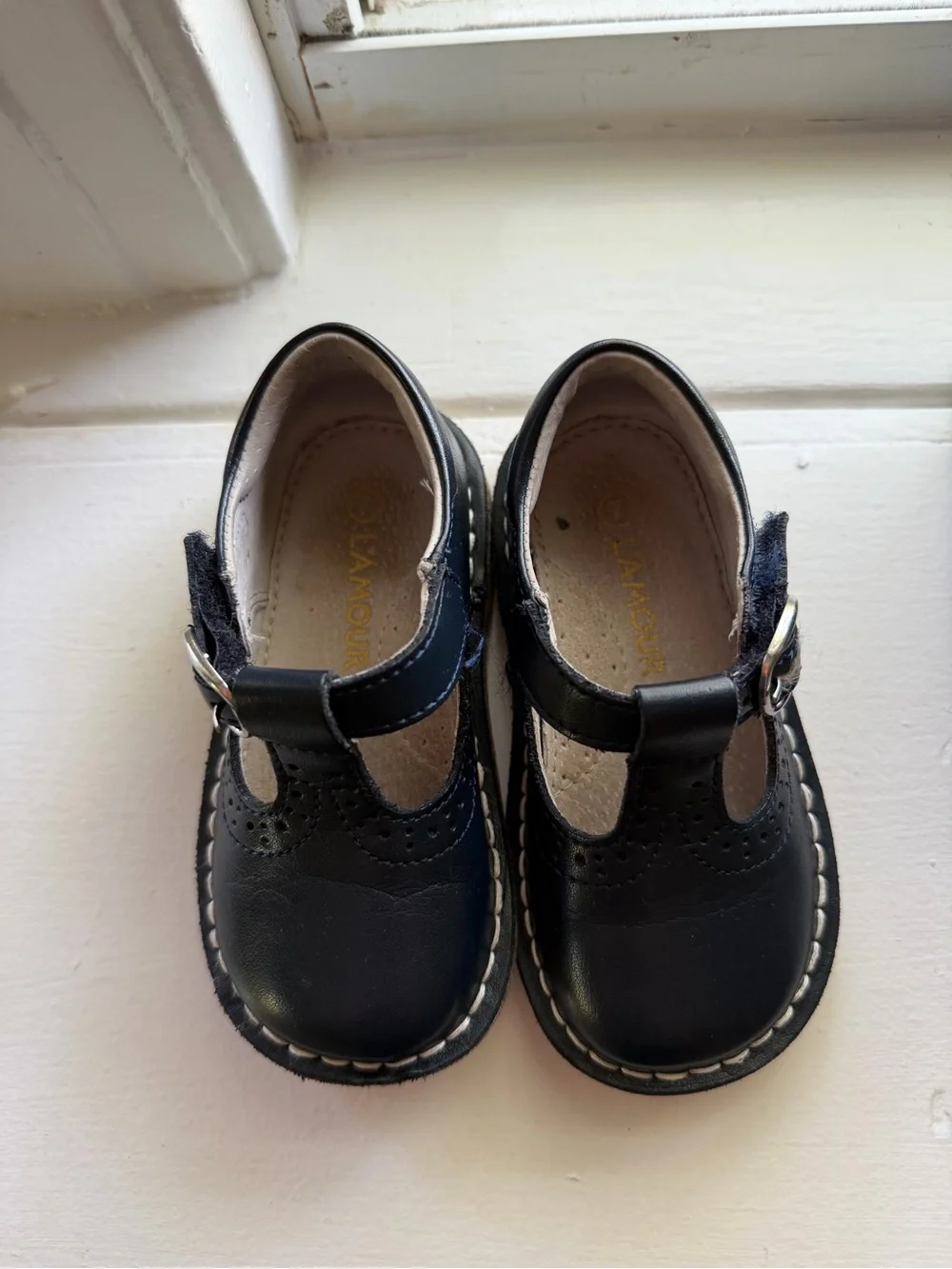 L'Amour Girls Navy Blue T-Strap Dress Shoes